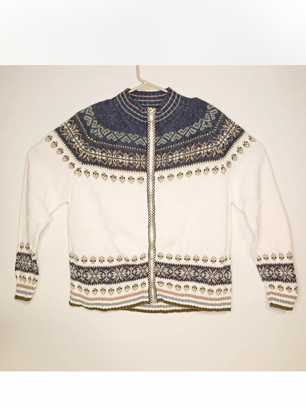 Vintage Tiara international pastel colored fair isle Nordic zip jacket